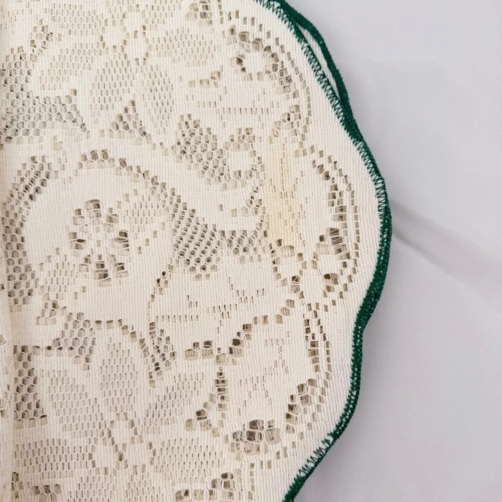 Placemats Set of 6 Christmas Bell Lace Cream Green Trim Holiday Cottage Core